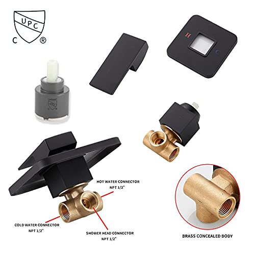 Black Shower Faucet GGStudy Single Function Shower Trim Kit with Rough-in Valve Shower Set Bath Rainfall Shower Faucet System 8inch Square Stainless Steel Metal Shower Head by GGStudy - Image 5