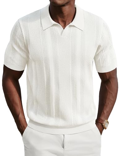 Image of PJ PAUL JONES Mens Polo Shirts Short Sleeve V Neck Knitted Golf T Shirts White XL