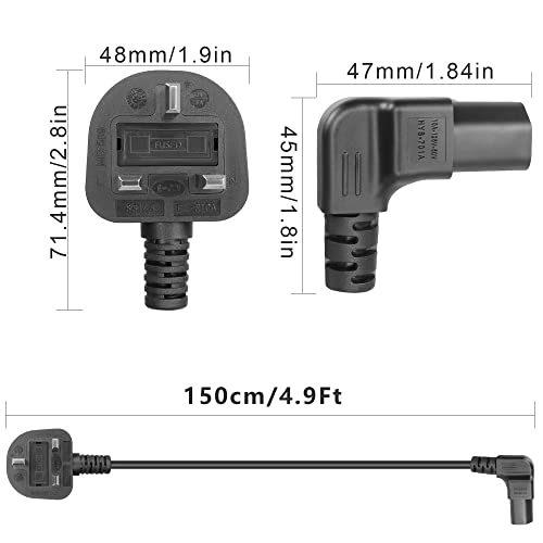 GELRHONR UK 90 Degree C13 Power Cable,250V 10A 3 Pin Mains to Down Angle IEC AC Power Cord for Computer,Monitor,TV, Kettle lead 1.5M Black - Image 6