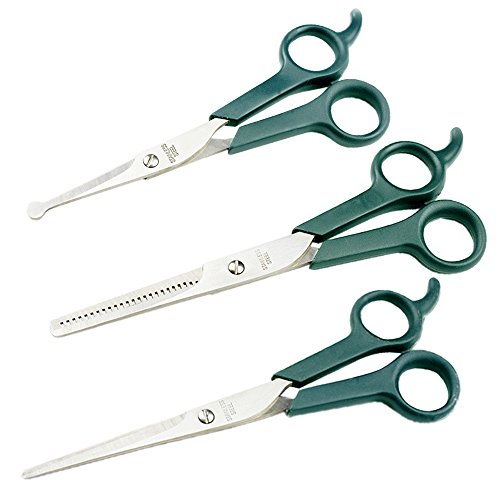 Pet Grooming Scissors, Etubby 3-in-1 Pet Grooming Scissor Stainless Steel Trimmer for Dog & Cat, Body Trimming Sharp Scissor, Safety Rounded Tips Face/Ear/Nose/Paw Scissor, Thinning Shears Scissor
