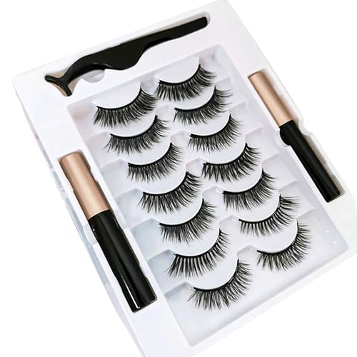 Magnetic Eyelashes Set - 2 Black Magnetic Eyeliner Tubes + 7 Pairs 3D Magnetic Lashes | Reusable, Easy To Wear, Waterproof