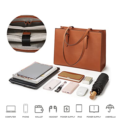 Laptop Bag For Women 15.6 Inch Laptop Tote Bag Leather Classy Computer Briefcase Work Waterproof Handbag Professional Shoulder Bag Womens Business Office Large Capacity Bag Purse 2Pcs Set-Brown #TOP7