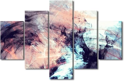 Tableau mural 5 pièces abstrait coloré grand format 200x100 cm avec cadre