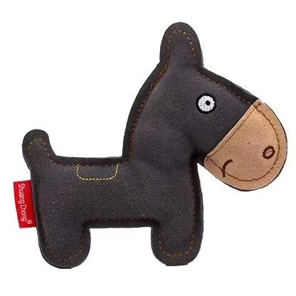 Dura-Fused Leather Dog Chew Toy, Bone, Horse, and Dog Shape Leather Dog Toys, Squeaky Dog Toys for Large Dogs, Small Dogs and Puppy Dogs (Grey, Horse)