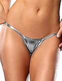 Dong Dian Women's Shiny Micro Panties Club Wear G-String Thong Silver