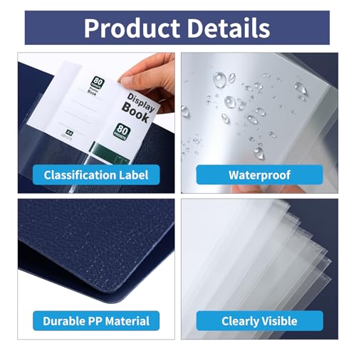 SOYIRI 2 Stück Sichtbuch A4, Präsentationsmappe Mit 80 Taschen für Schule und Büro(Blau)
