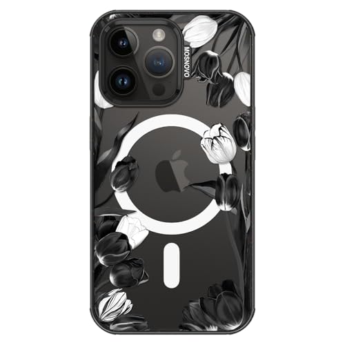 MOSNOVO for iPhone 14 Pro Max Case for MagSafe, Black White Tulips, Black