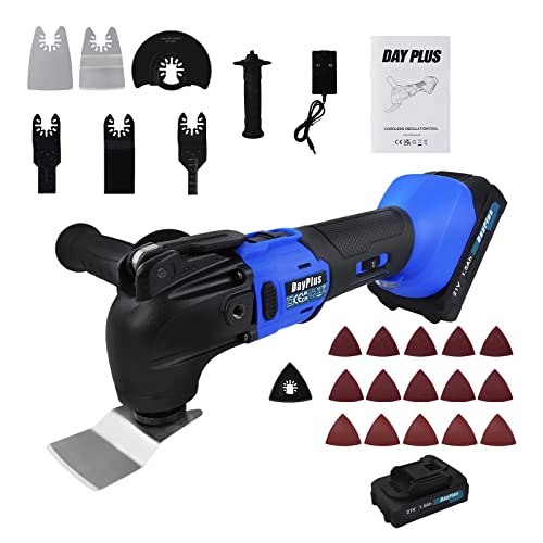 Cordless Oscillating Multi Tools with 21V 1.5AH Battery, Electric Multi Tool Oscillating 6 Variable Speed, Oscillating Angle:4°, 4 Blades, 2 Scrapers for Cutting Scraping Sanding Grinding