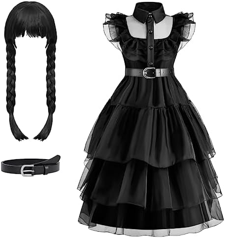 Wednesday Dress,3pcs Wednesday Dress Girls,Wednesday Costume Kids,Cosplay Dress for Family School Halloween