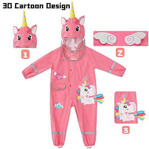 Fewlby Kids Puddle Suit All in One Waterproof Overalls Rain Suit Boys Girls Muddy Suit Hooded Raincoat Rainwear Cartoon Romper 4-6 years L Size