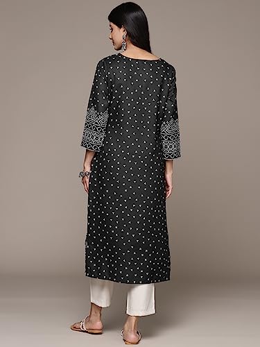 Image of ishin Women's Silk Ethnic Motifs Black Straight Kurta