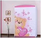 BDW - Armadio con Cassetti - 128cm di Larghezza, 190cm di Altezza - Armadio da Corridoio a 3 Ante, con Appendiabiti e Ripiani - per Camera da Letto, dei Bambini - Rosa 1