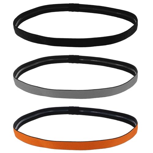 KOCKSHION 3pcs Elastic Men Headband Sweatband with Anti-slip Silicone for Sports and Exercises, Nylon Material Comfortable Sweat Absorbing Headwear fo