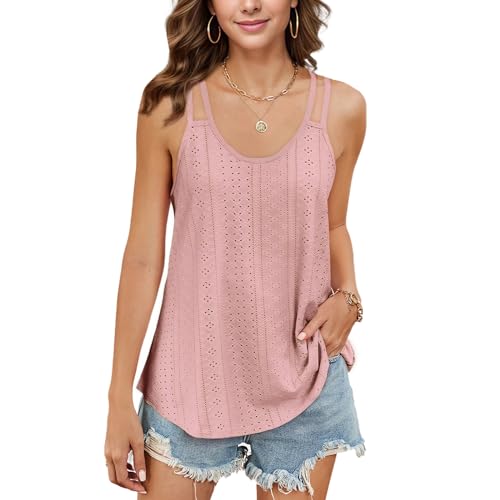 Lishang Camiseta sin Mangas para Mujer Top Camisetas de Tirantes Verano con Cuello Redondo Elegante Halter Camisola Camisa Chaleco De Verano Cami Casual Suelto Tank Top