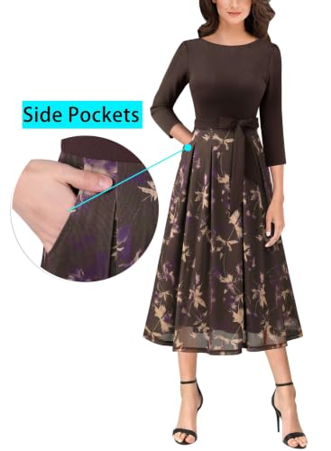 Image of VFSHOW Womens Work Business Casual Church Pockets Belted A-Line Midi Dress
