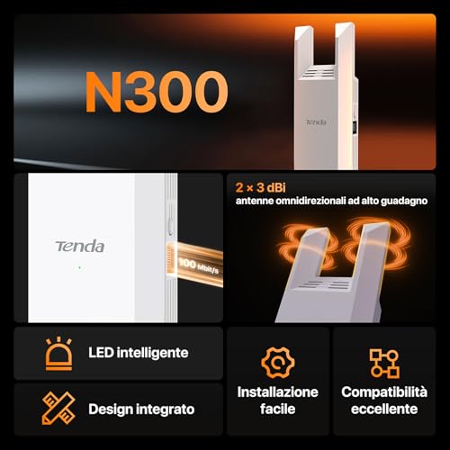 Tenda Ripetitore WiFi Extender e Access Point, Velocità Single Band 300Mbps, Porta Ethernet, Copertura fino a 120 m², Compatibile con i principali modem router Wi-Fi, Bianco(R10) - Immagine 1