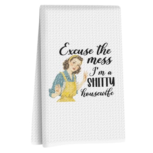 Image of Hanamiya Na Funny Kitchen Towels, Hostess Gifts for Women, Reusable Tea Towels for Kitchen Home Farmhouse Decor, Funny Waffle Weave Dish Drying Towel, Ladies Gifts for Women Mom, 24x14 Inch