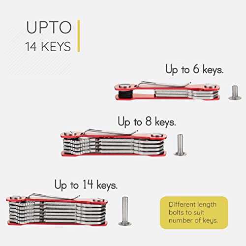 Compact Key Holder -Smart Key Organizer For Keychain -Minimalist Edc Key Carrier W Expansion Screws, Pocket Clip, Key Ring Attachment Loop Piece For Car Key Fob, Bottle Opener Accessories, 14 Keys #TOP2