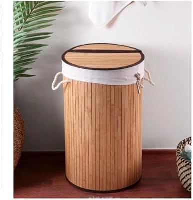 60 lt Katlanır Hasır Bambu Kirli Çamaşır Sepeti Katlanabilir Oyuncak Sepeti Banyo Sepeti Çamaşırlık (Sarı) - Görsel 1