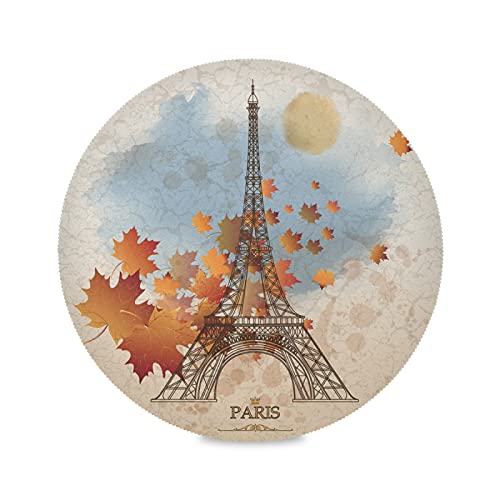 Cadeau d'art Paris Tour Eiffel Sets De Table Rond Lavable Lot de 1/4/6 Set de Table Résistant à La Chaleur Antidérapant Décoré pour Tables à Manger la Fête 39cm