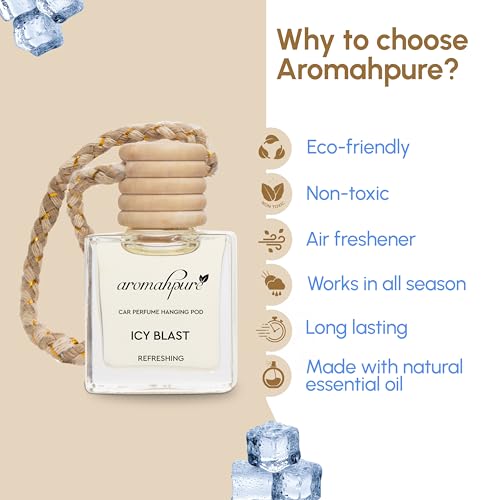 Image of Aromahpure Premium Car Perfume Hanging Pod |10 ML |Aqua Fragrance Car Air Freshener |Natural Essential Fragrance Oils in Glass Bottle with Wooden Diffuser Lid |Last upto 30 Days, IFRA certified
