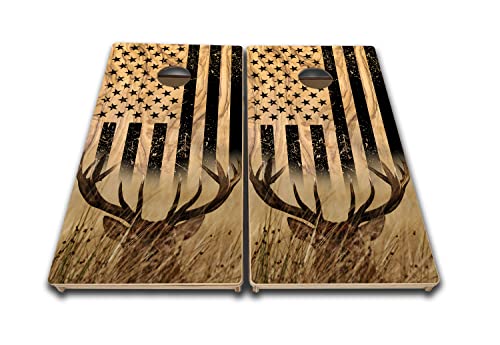 Cornhole Solutions Hunting/Fishing Designs - Professional Cornhole Boards - Includes Two Baltic Birch Cornhole Boards, 8 All Weather Bags, And Carrying Case (Wood Hidden Deer, Green & Pink Camo) #TOP3