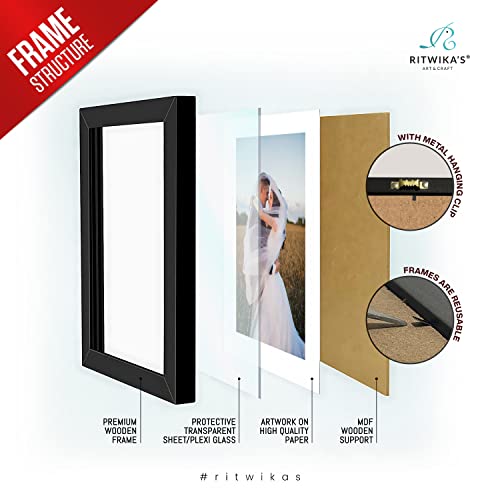 Image of Ritwika's Wood Personalized Wall Mount Rectangular Photo Frame With Your Picture Upload|Customised Gift |Available In Two Sizes (9.5X13.5 Inches And 13.5X19.5 Inches) And Two Colours, Black