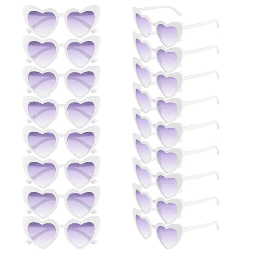 Morcheiong 8/16 Pcs Heart Shaped Sunglasses Bulk Vintage Heart Glasses Bachelorette Party Favors for Women Wedding Bridal (16 White Purple)