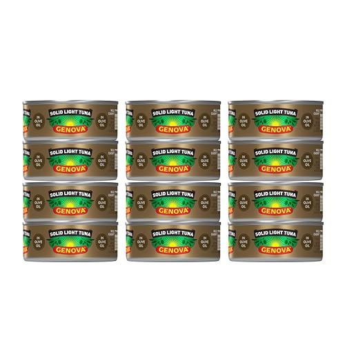 Image of Genova Premium Solid Light Tuna in Olive Oil, 5 Ounce Cans, 12-Pack - Nutrient Rich, High Protein Canned Tuna Fish - Delicious, Easy, Nutritious Ready to Eat Meals