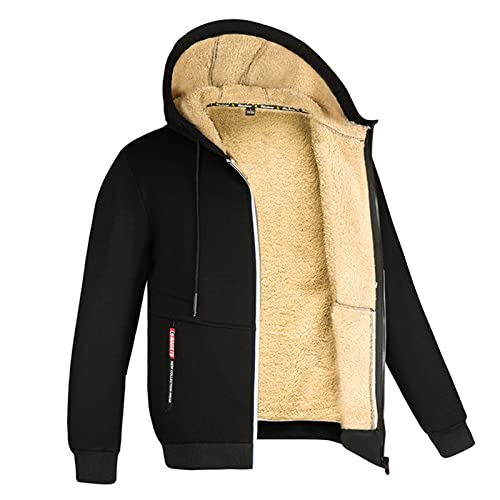 Sudadera con capucha para hombre, ultra caliente, con forro de piel, multicolor, con cremallera para invierno, protección contra frío y comodidad, 01 negro., M
