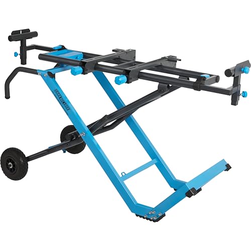 Channellock Folding Miter Saw Stand - Heavy-Duty Steel, Rolling Mobile Base, 10 Ft Extension - Blue