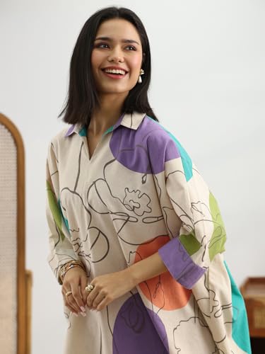 Image of Libas Printed Cotton A Line Kurti Suit
