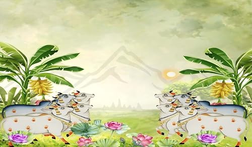 Image of Backdropon Cows and Leaves Photography Backdrops Nature Backdrop Curtain Cloth Birthday Background Seamless Photo Booth Prop Backdrop Size 5Feet Height & 8Feet Width(5 * 8)