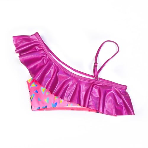 Image of CHILDRENSTAR Girls Metallic Bathing Suits Shiny Ruffles One Shoulder 2 Pieces Swimsuits Cute Bikini Set