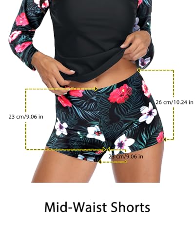 Image of Daci Women Two Piece Rash Guard Long Sleeve Swimsuits with Short UPF 50+ | UPF 50+,High Waisted Short,Long Sleeve,High Neck,Built-in Brief,Quick Dry