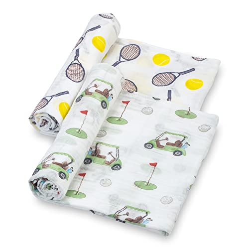 Image of LollyBanks Baby Swaddle Blanket, 100% Cotton Muslin Blankets for Boys and Girls, 47 x 47 Inches Soft and Breathable Swaddles for Newborns, Gentle Baby Wrap Swaddle, Registry (Golf and Tennis 2 Pack)