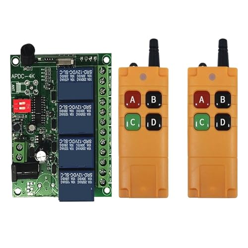 Transmisor Y Receptor RF De Radio Con Interruptor Luz LED, Control Remoto Inalámbrico 4 Canales 2000 M Salida Relé SeñAl Estable, Respuesta RáPida.(12V SET-2)