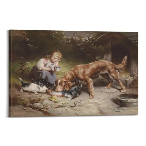 Cadeau décoration fille avec chien et chats Carl Reichert 50 x 75 cm