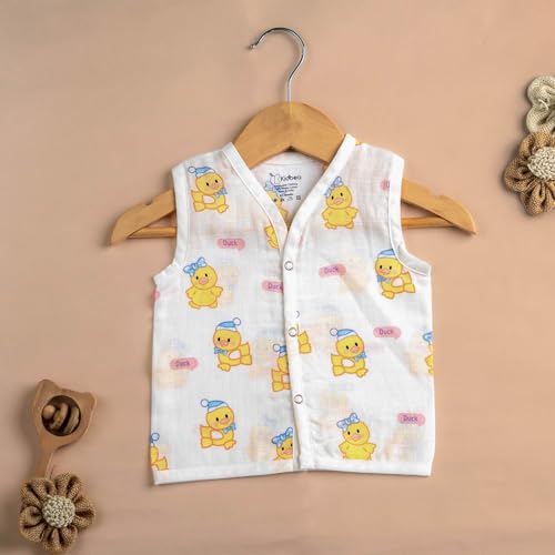 Image of Kidbea Newborn Baby Jhabla Muslin Cotton Clothes for Boys & Girls | Soft Breathable, Cute Printed Sleeveless Baby Wear with Button Closure