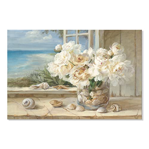 Goldfoilart Beach Flower Canvas Pictures Wall Art Paintings Coastal Scene Prints Modern Landscape Floral Framed Artwork for Bedroom Living Room Bathroom Office Home Decor 36" x 24"