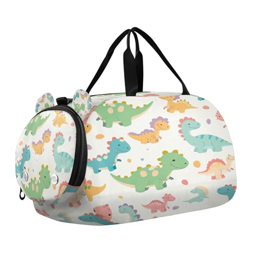 YETTASBIN Sport Travel Duffel Bag for Girls Boys, Cute Dinosaur Large Waterproof Weekender Overnight Bag, Detachable Shoulder Strap Gym Bag with Shoe Compartment & Wet Pocket