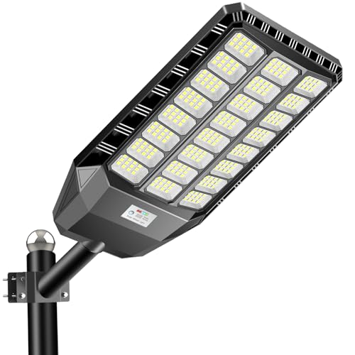Adewalk 2000W Lampione Solare Led Esterno con Telecomando, IP66 Impermeabile Lampada Stradale Solare con Sensore di Movimento, 6500K Super Bright Lampioni da Giardino Esterno Solari per Garage Strada