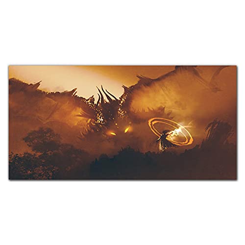 Tableau en verre trempé 100x50 cm avec impression de dragon fantastique