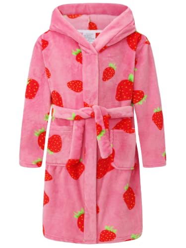Image of Girls Fleece Hooded Robes, Warm Printed Bath Robe for Kids Soft Fuzzy Bathrobe for Gifts
