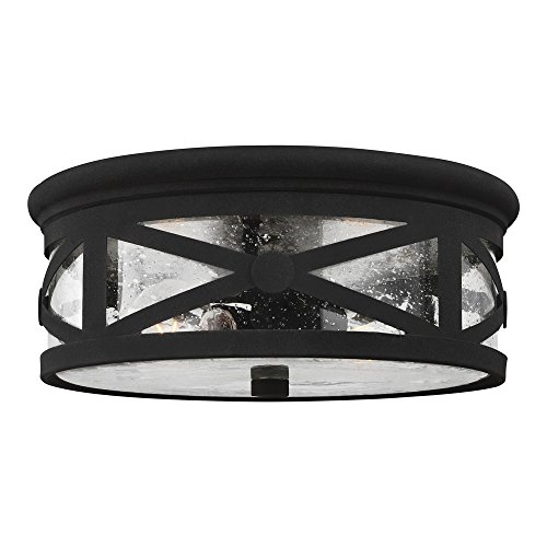 Sea Gull Lighting 7821402-12 Two 7821402-12-Two Light Outdoor Ceiling Flush Mount, Black