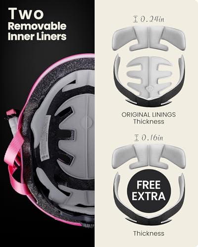 Image of OutdoorMaster Skateboard Cycling Helmet - Two Removable Liners Ventilation Multi-Sport Scooter Roller Skate Inline Skating for Kids, Youth & Adults - L - Pink