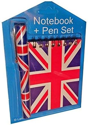Union Jack Notebook and Matching Pen - London United Kingdom British Souvenir/Distressed Notepad and Pen Set/Blue White and Red/for School, Office or Home/Gift Idea for Children or Adults Office Product