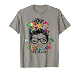 Teacher Off Duty Messy Bun Womens Summer End Of School Year T-Shirt