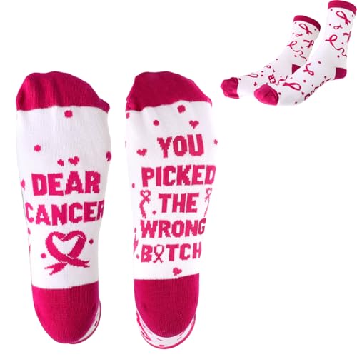 Mikovivi Breast Health Awareness Socks, Ribbon Design Inspirational Gifts Soft Breast Health Survivors Socks for Woman