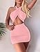 Women's Sexy Ruched Bodycon Halter Criss Cross Cut Out Backless Mini Club Party Dresses, X-Small, Pink